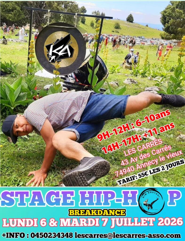 Lundi 6 et mardi 7 juillet : stage de Hip-Hop / Breakdance avec Kim