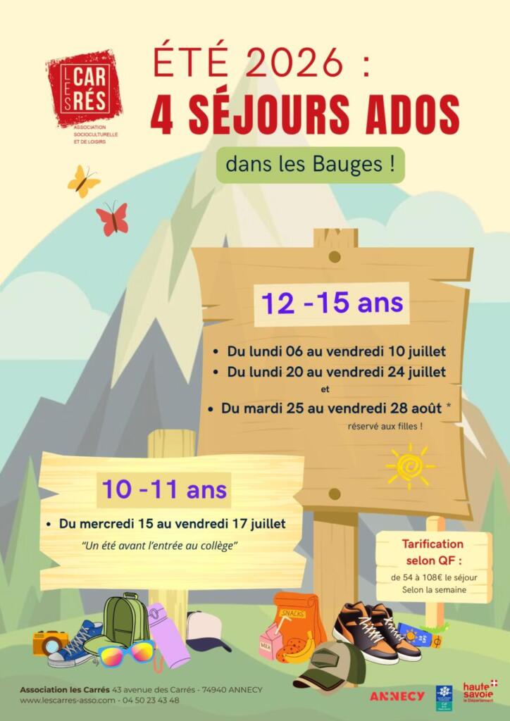 26 mai : Séjour ADOS – Été 2026 – inscriptions ouvertes!